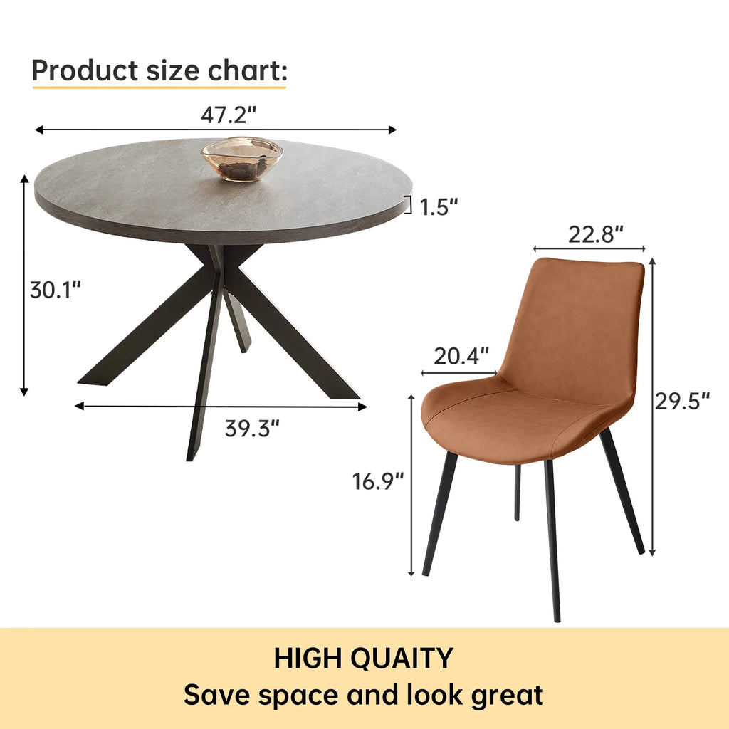 Round Dining Table Set with Steel Legs and 2 Brown Chairs Y33608