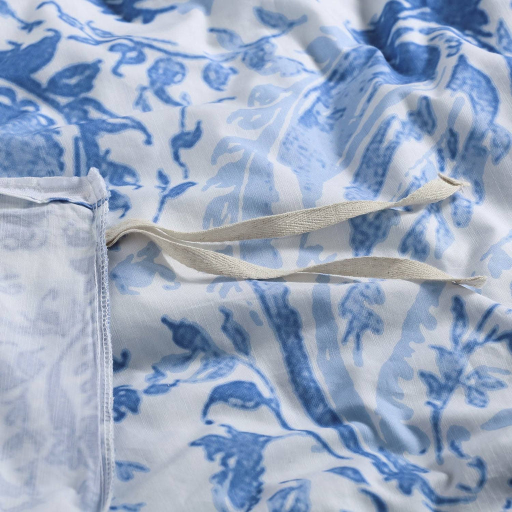 Queen Blue Cotton Percale Printed Duvet Cover Set P226