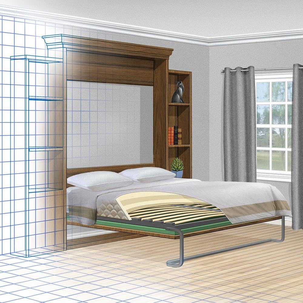 Queen Murphy Bed Hardware Kit with Tubular Steel Mattress Frame and Cambered Wood Slats Z326