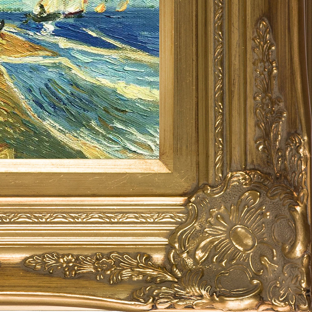 Fishing Boats on The Beach at Saintes-Maries with Victorian Gold Frame D54121