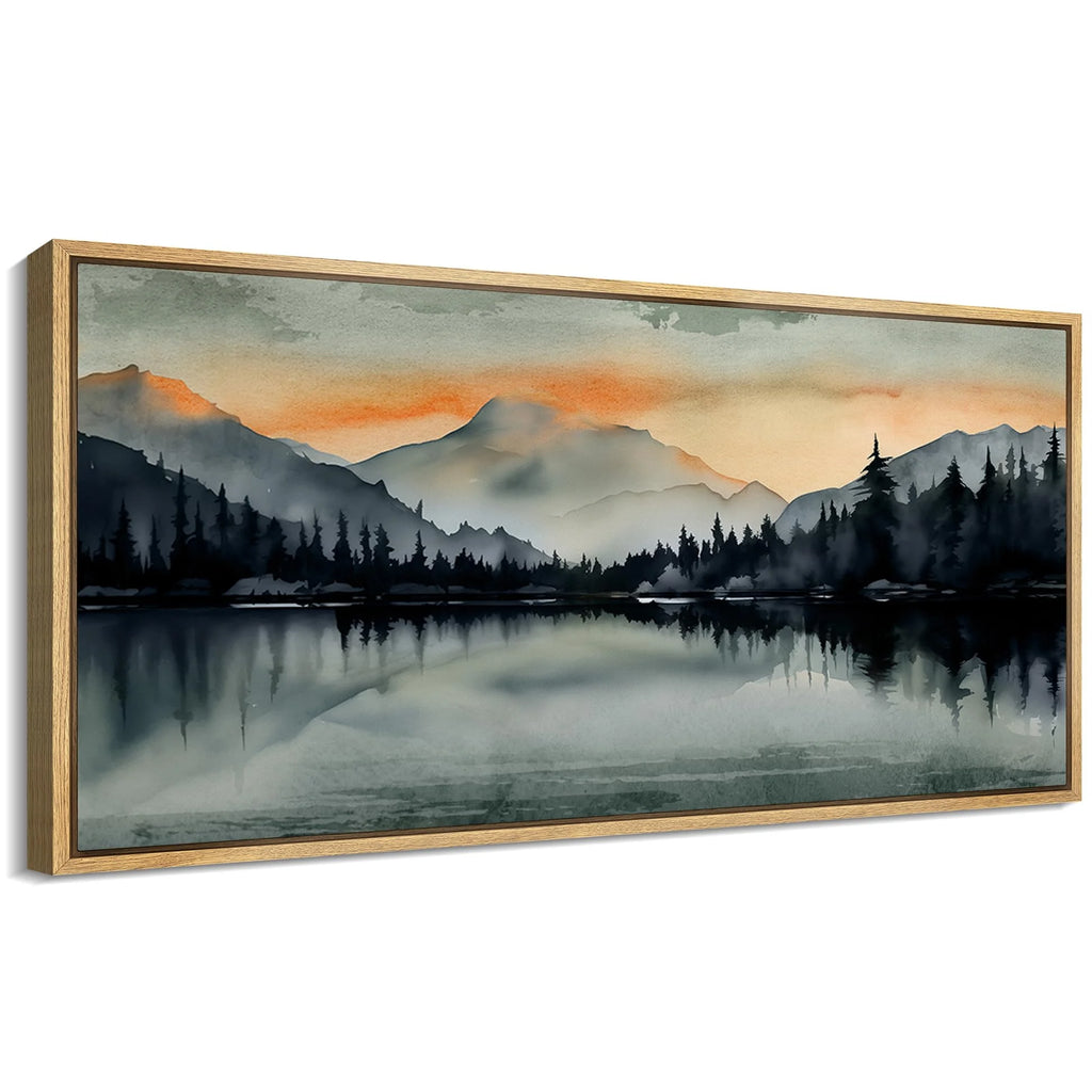 Extra Large Framed Canvas Print Wall Art Sunset Mountain Range & Lake Panoramic Modern Art Nature Wilderness Retro Wall Decorative Oversized Artwork Relax/Calm for Living Room - 60"x30" C392