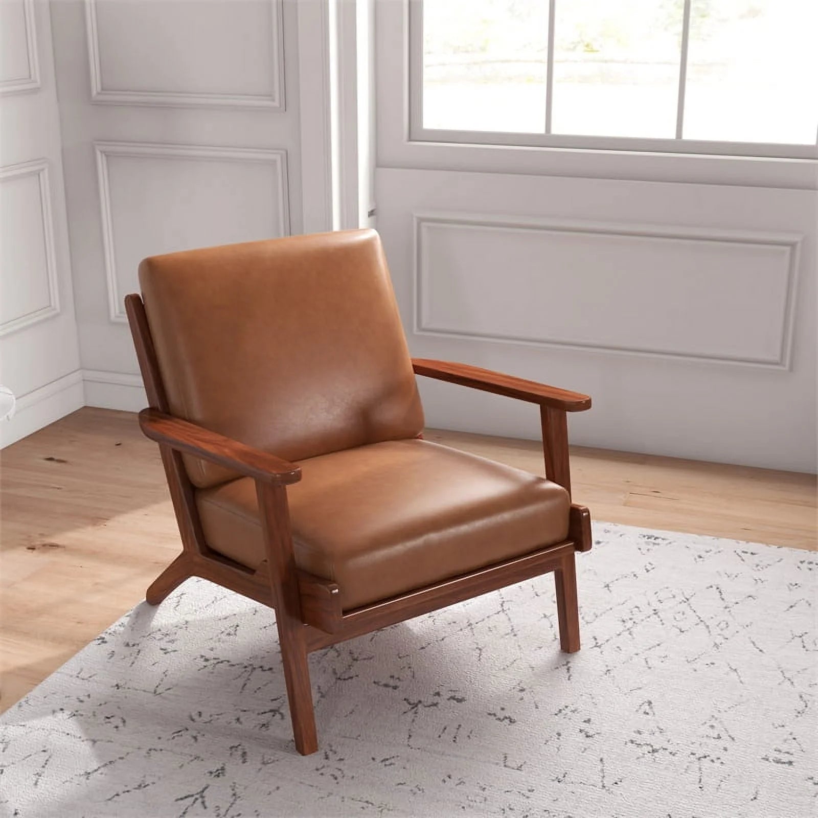 Brown Genuine Leather Accent Chair V9655