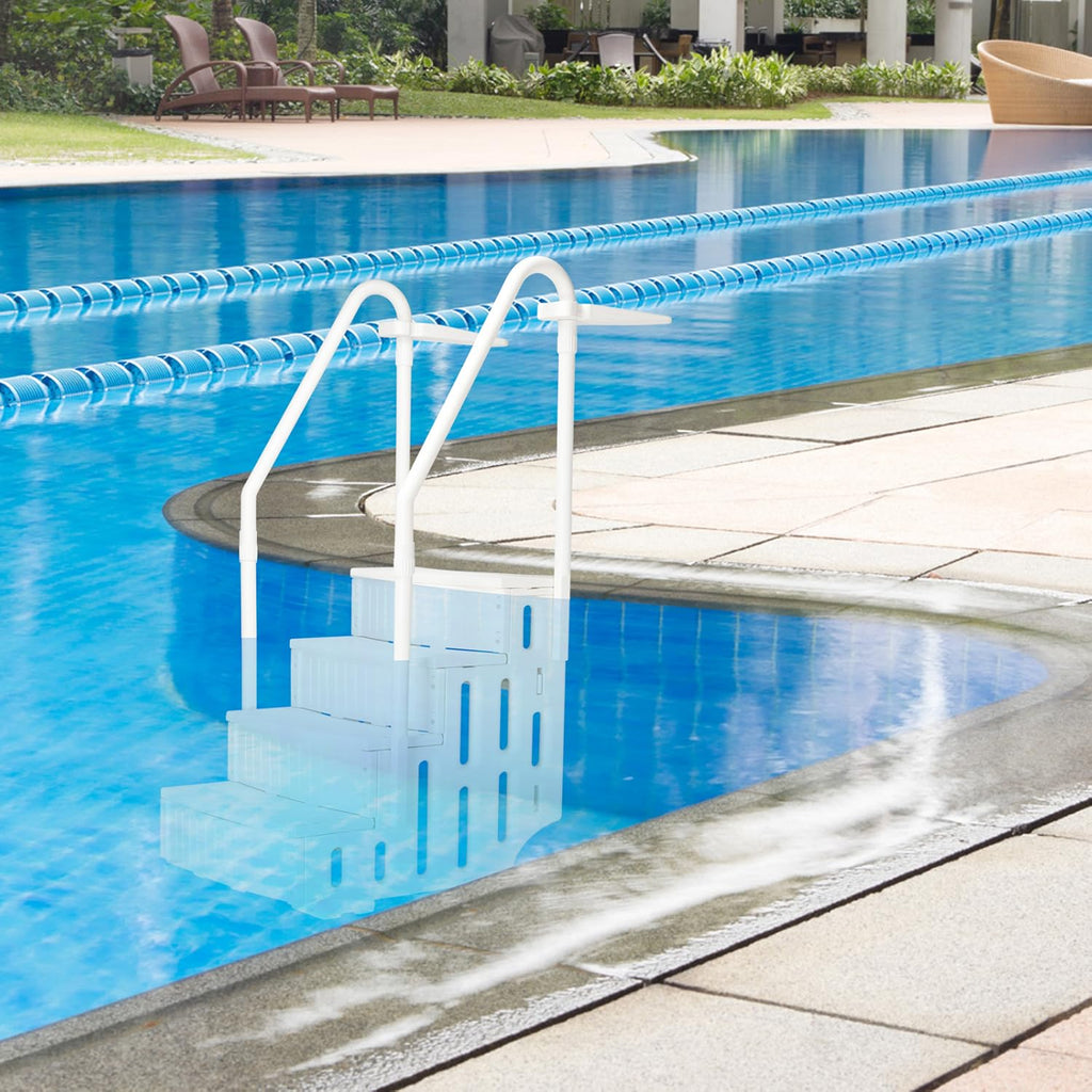 White Adjustable Above Ground Swimming Pool Ladder with Handrails S385
