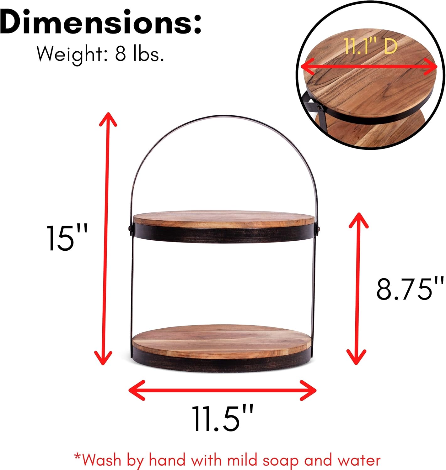 2-Tier Wood Iron Cupcake and Cake Stand with Handle L871378