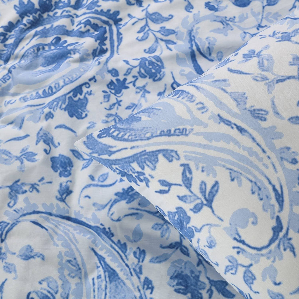 Queen Blue Cotton Percale Printed Duvet Cover Set P226