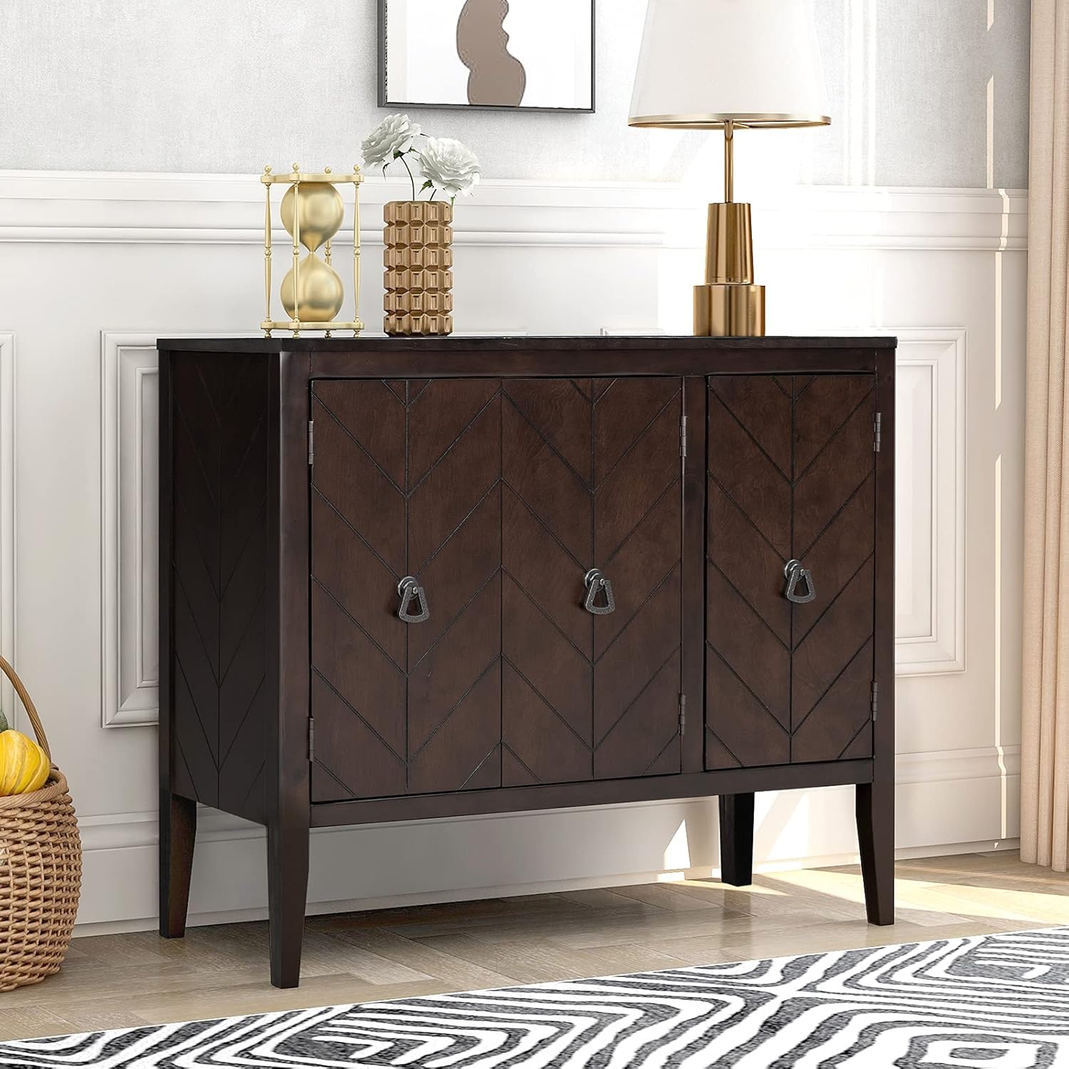 Grey Wooden Storage Sideboard Cabinet with 3 Doors F863