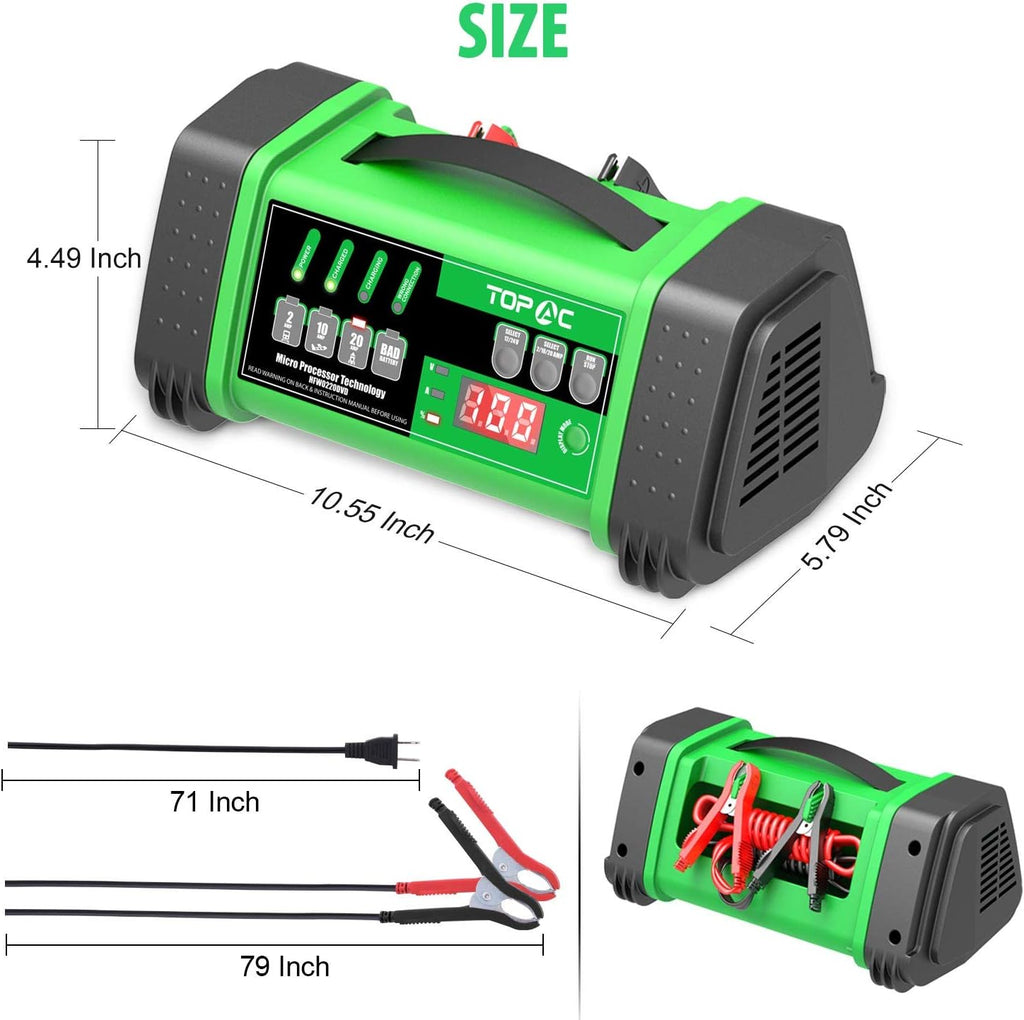 12 Volt 2/10/20A, 24 Volt 2/10A Smart Car Battery Charger Pack of 2 D563054