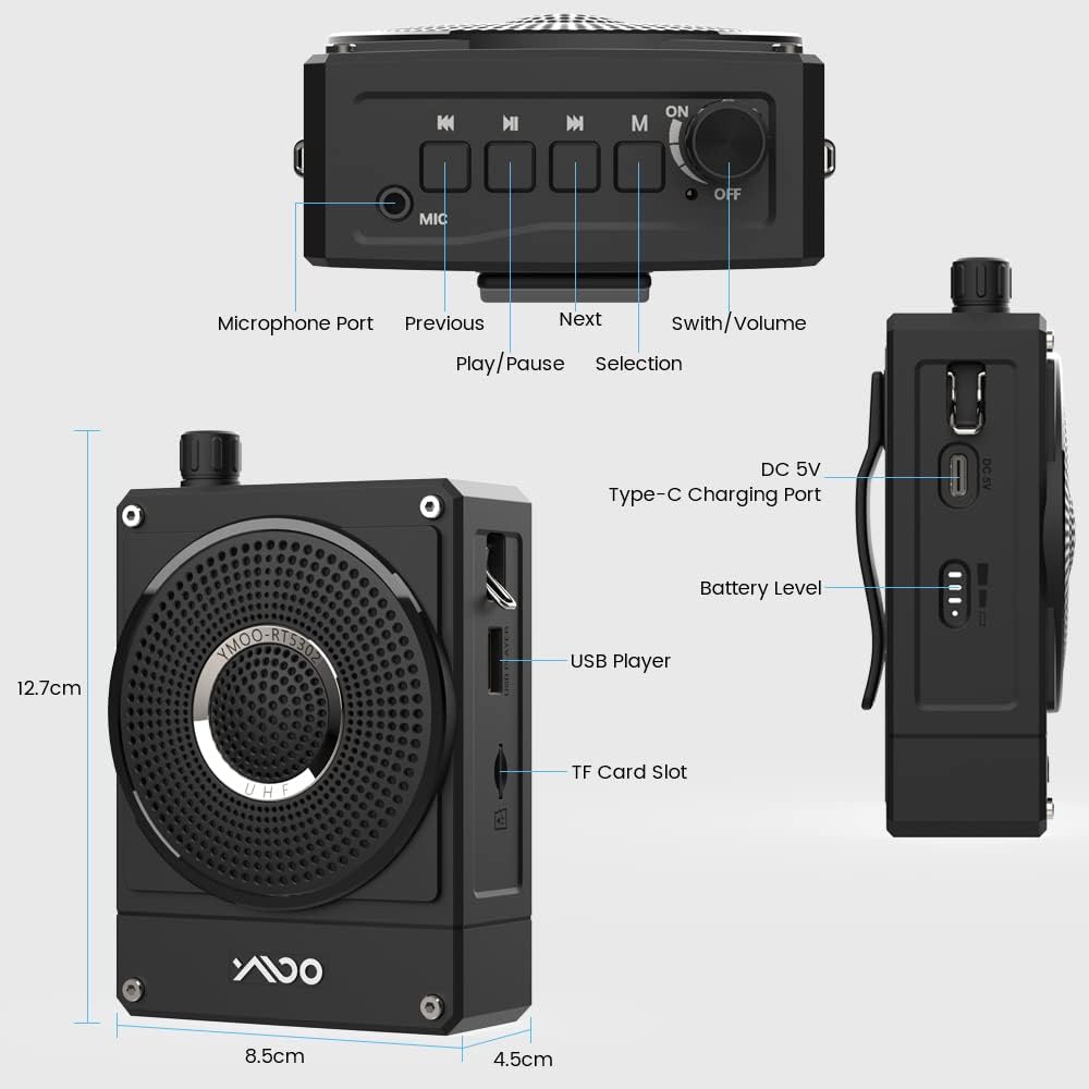 10W 1800mAh Rechargeable Voice Amplifier with UHF Wireless Microphone Headset, Pack of 2 M5712