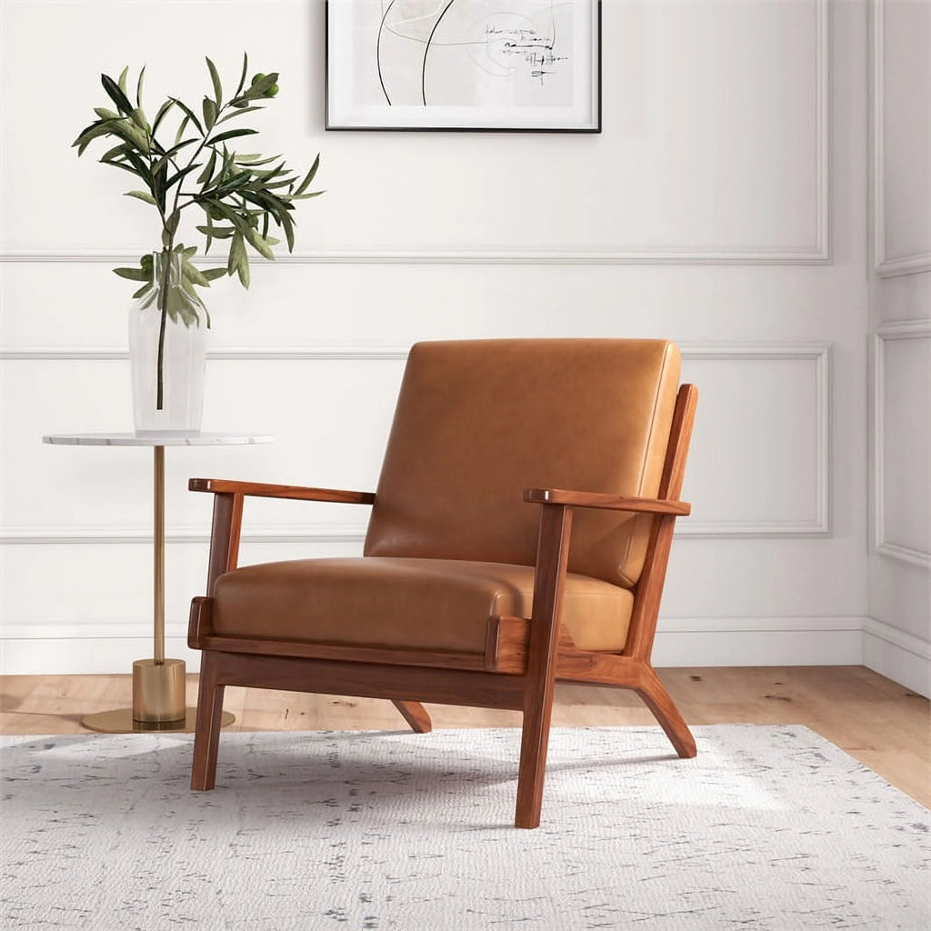 Brown Genuine Leather Accent Chair V9655