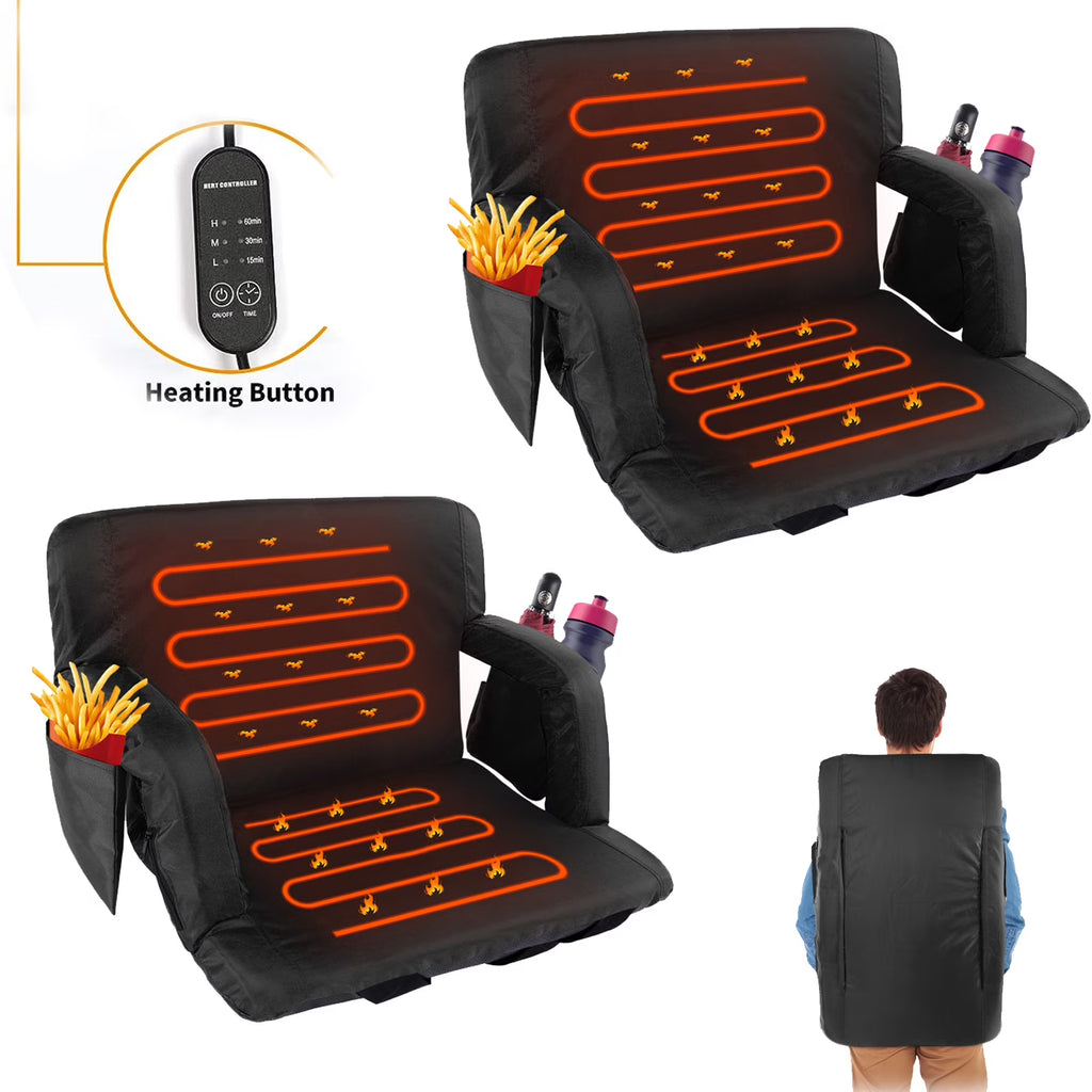 Heated Folding Stadium Seat with Back Support, 6 Reclining Positions, 3 Heat Modes L29010