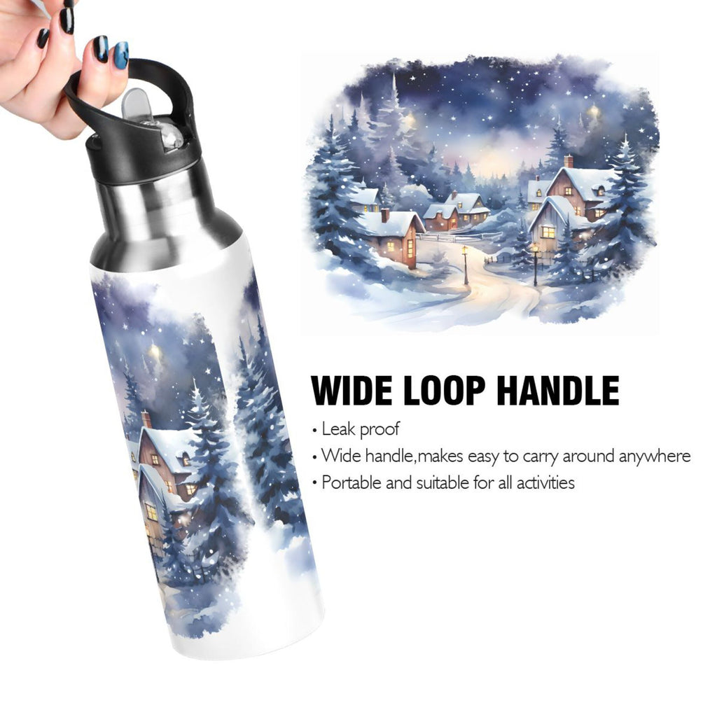 Stainless Steel Insulated Thermos Vacuum Flask Water Bottle with Straw Lid D2067