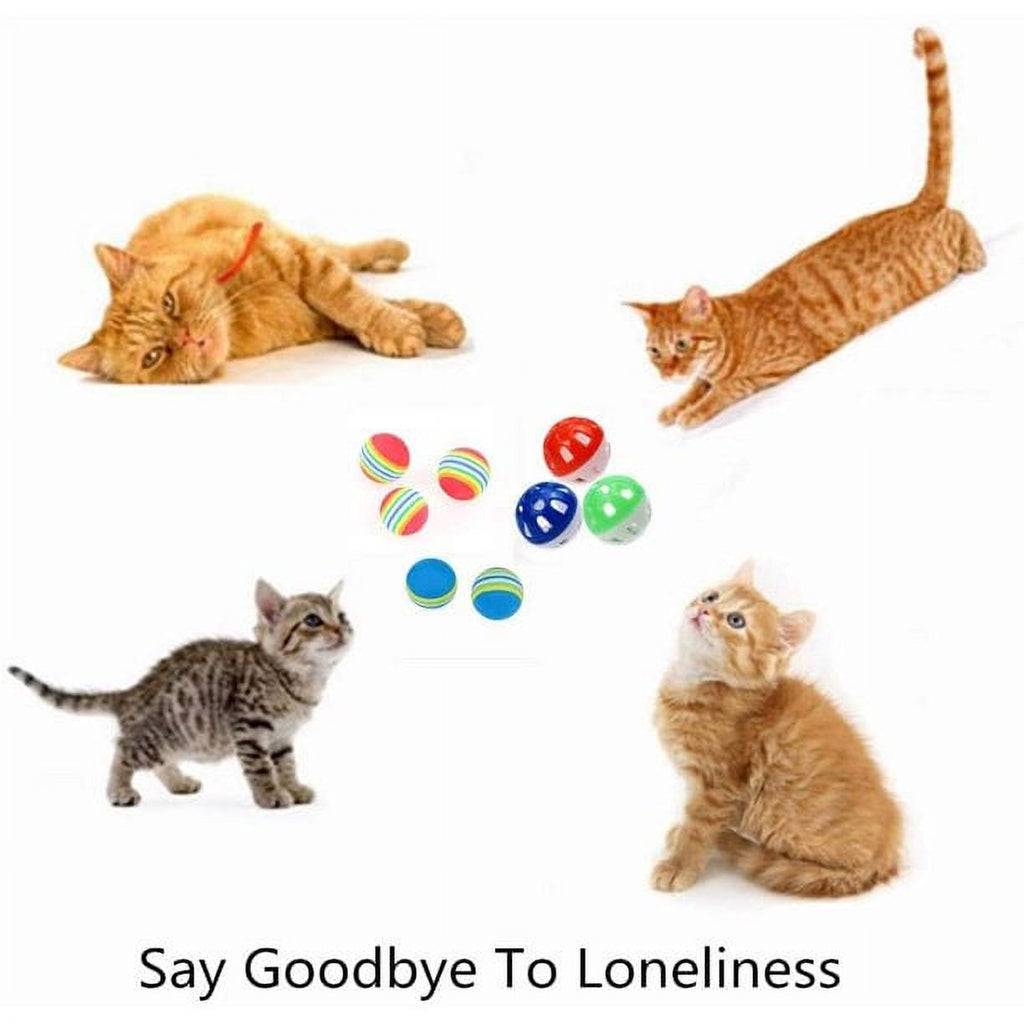 Foam Rainbow Play Balls and Jingle Bell Balls Cat Toys, 12 Pcs K87845