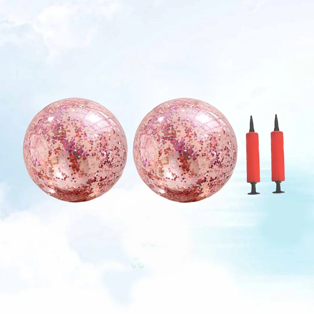 Rose Golden Glitter Beach Ball 4 Pcs Set with Pump Y818575