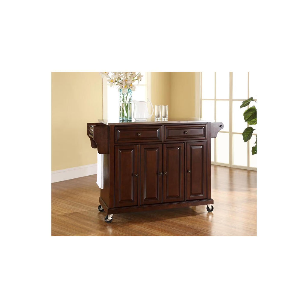 Mahogany/Silver Wood/Stainless Steel Kitchen Cart P548212