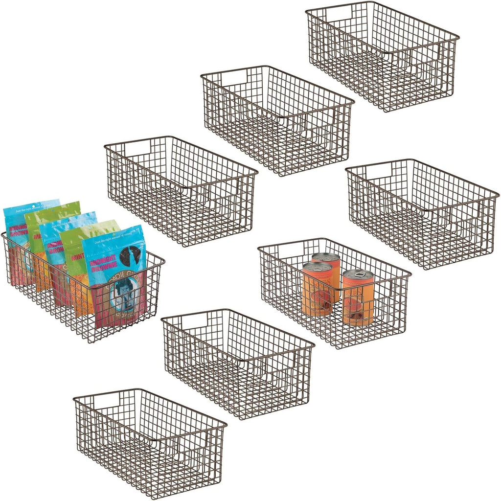Bronze Metal Wire Food Organizer Storage Bin Basket with Handles, 8 Pack C438667