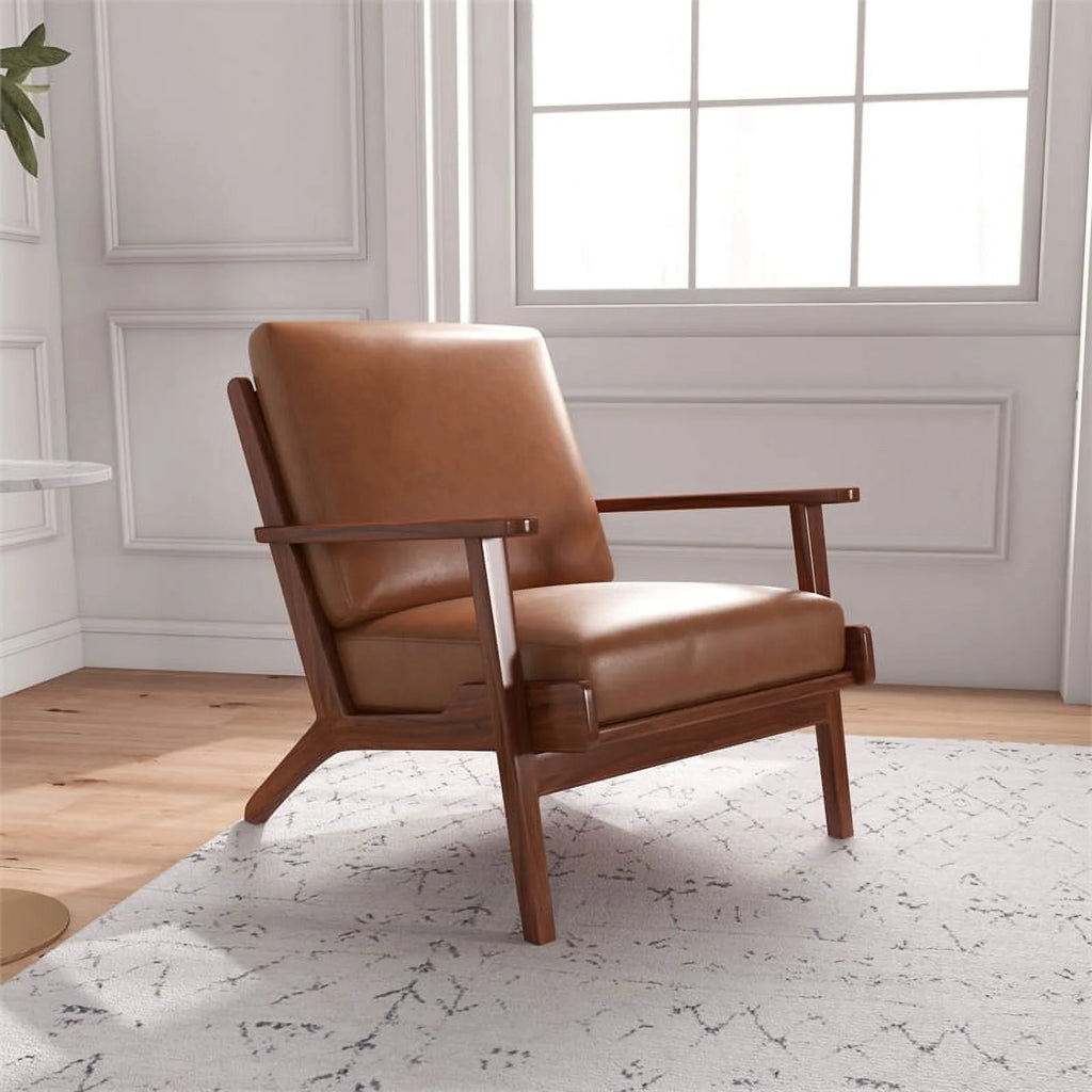 Brown Genuine Leather Accent Chair V9655