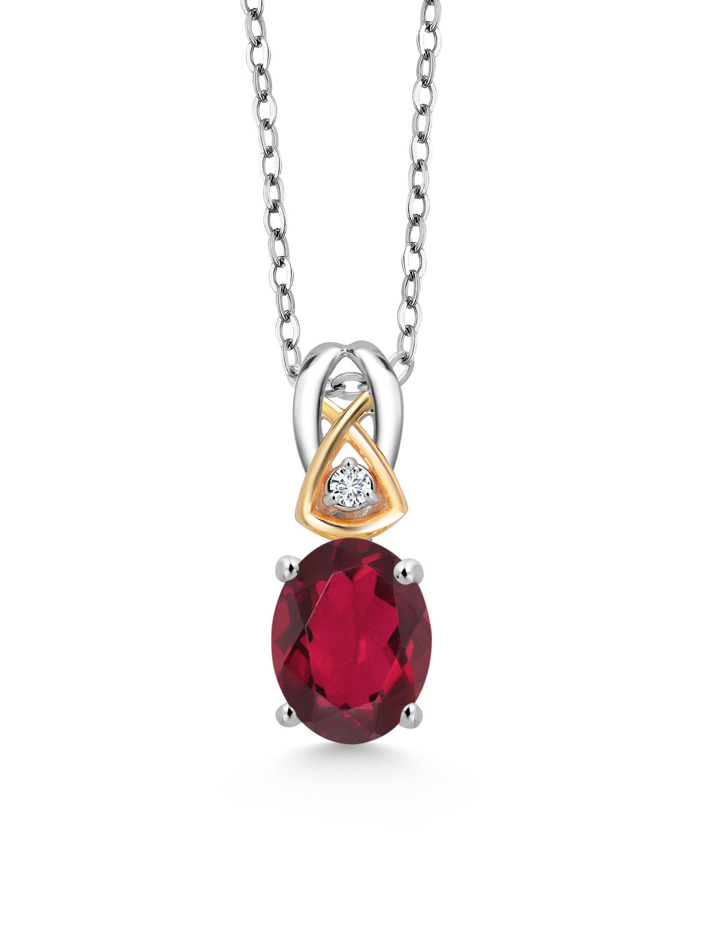 Red Mystic Topaz Lab Grown Diamond 925 Silver 10K Yellow Gold Pendant with Chain H9312