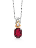 Red Mystic Topaz Lab Grown Diamond 925 Silver 10K Yellow Gold Pendant with Chain H9312