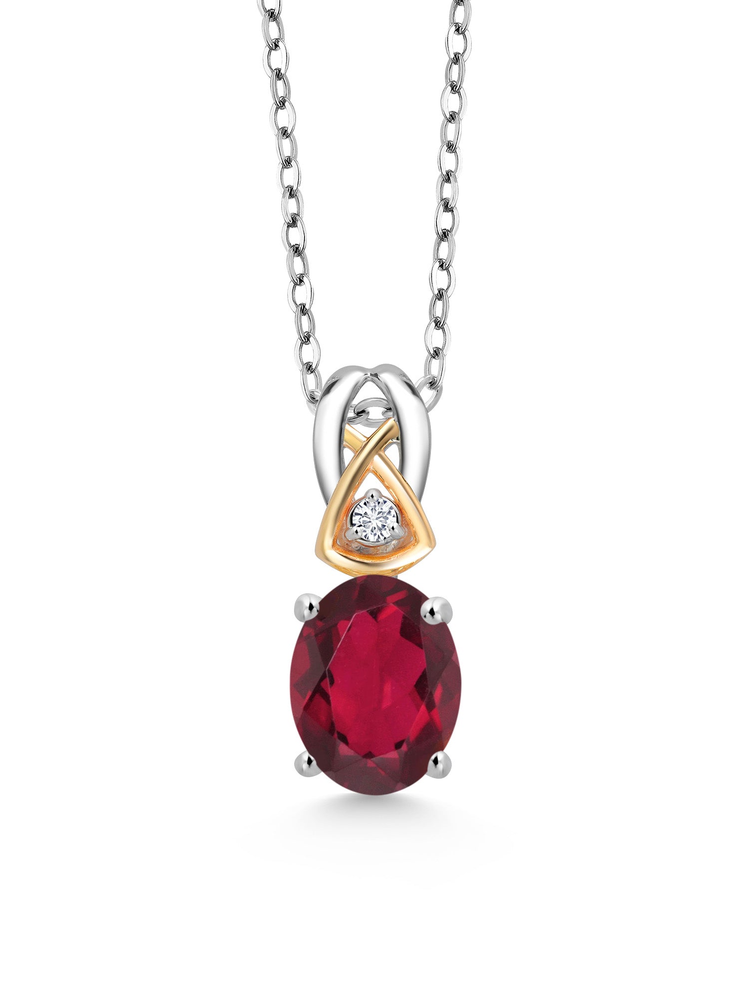 Red Mystic Topaz Lab Grown Diamond 925 Silver 10K Yellow Gold Pendant with Chain H9312