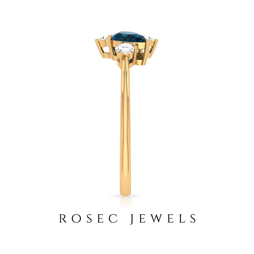 18K Yellow Gold London Blue Topaz and Diamond Cluster Promise Ring U524137