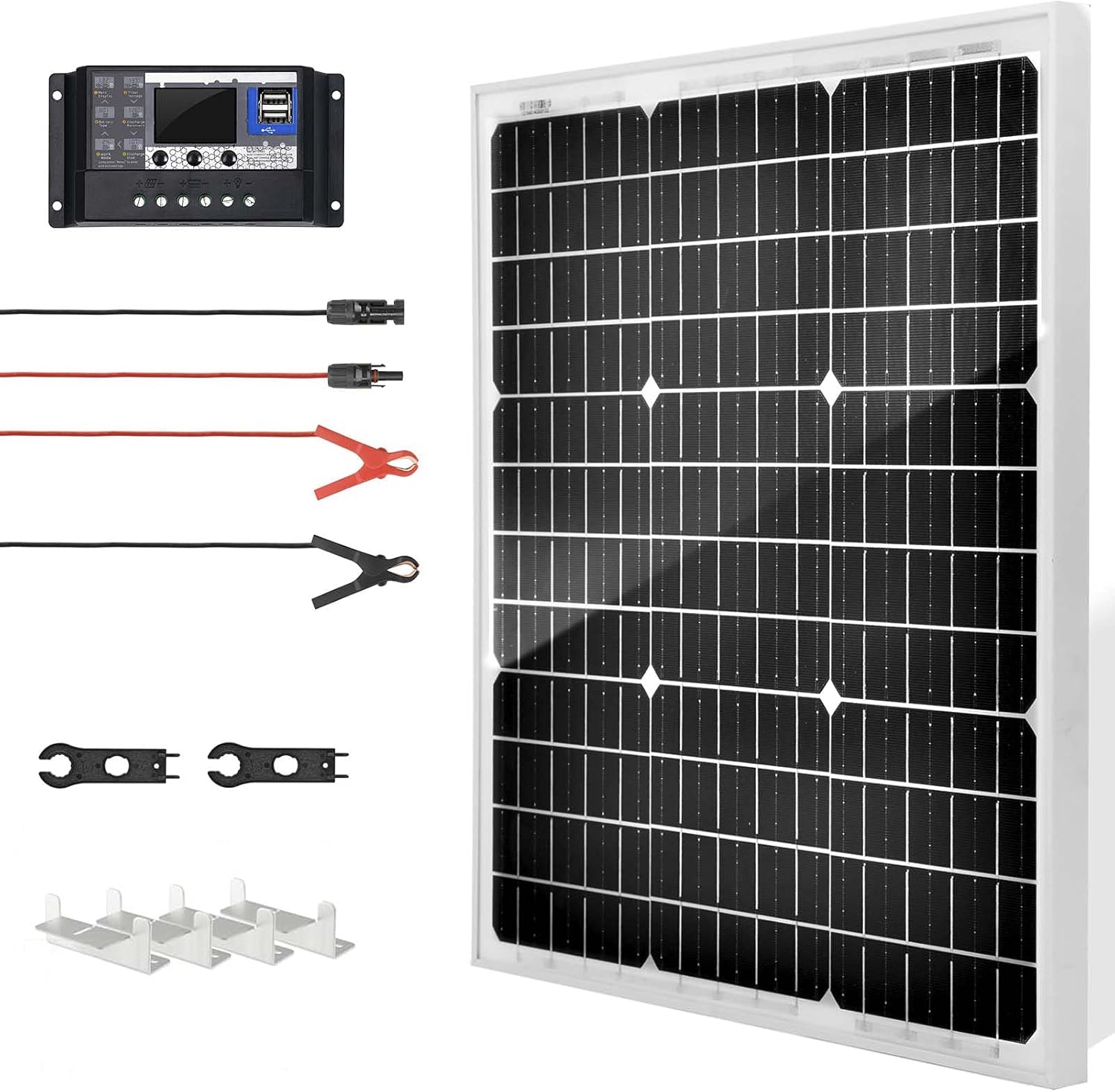 50 Watt 12 Volt Monocrystalline Solar Panel Kit with 30A PWM Charge Controller C60551