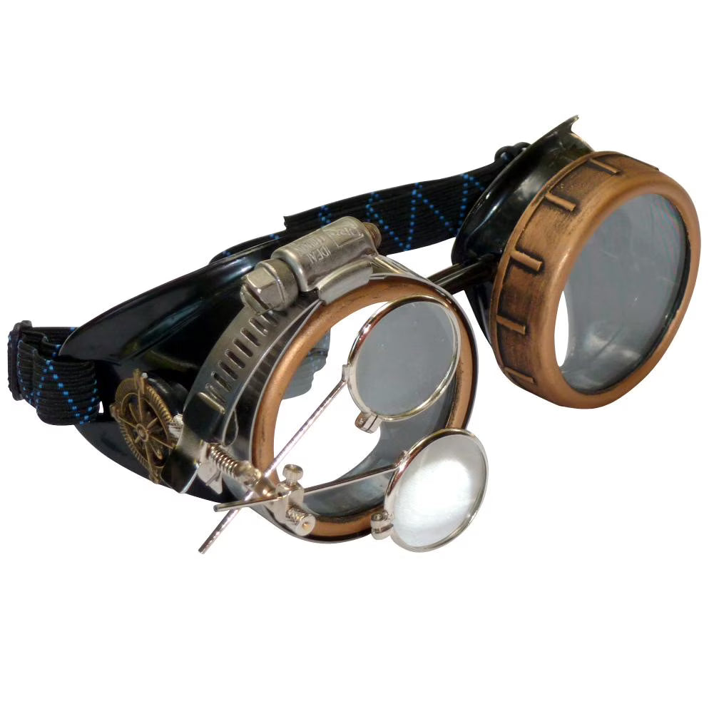 Steampunk Goggles with Jeweler's Eye Loupe Clip on Eye Glasses N558717