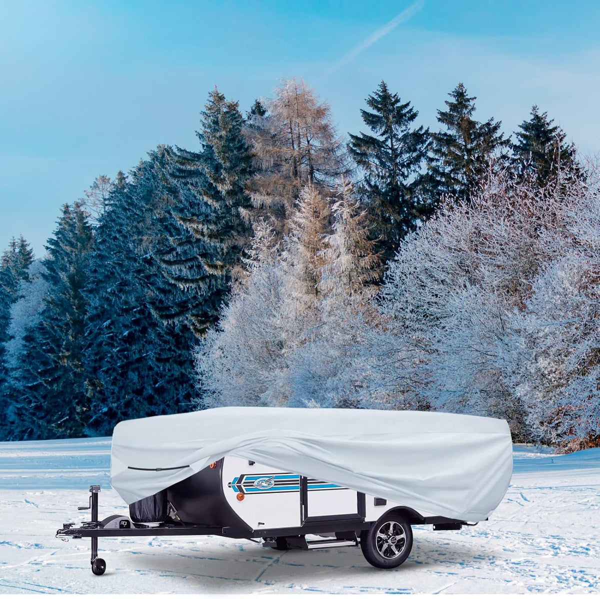 Silver 500D Popup RV Cover for 12 13 14ft Trailers, 87" W 42" H Z387