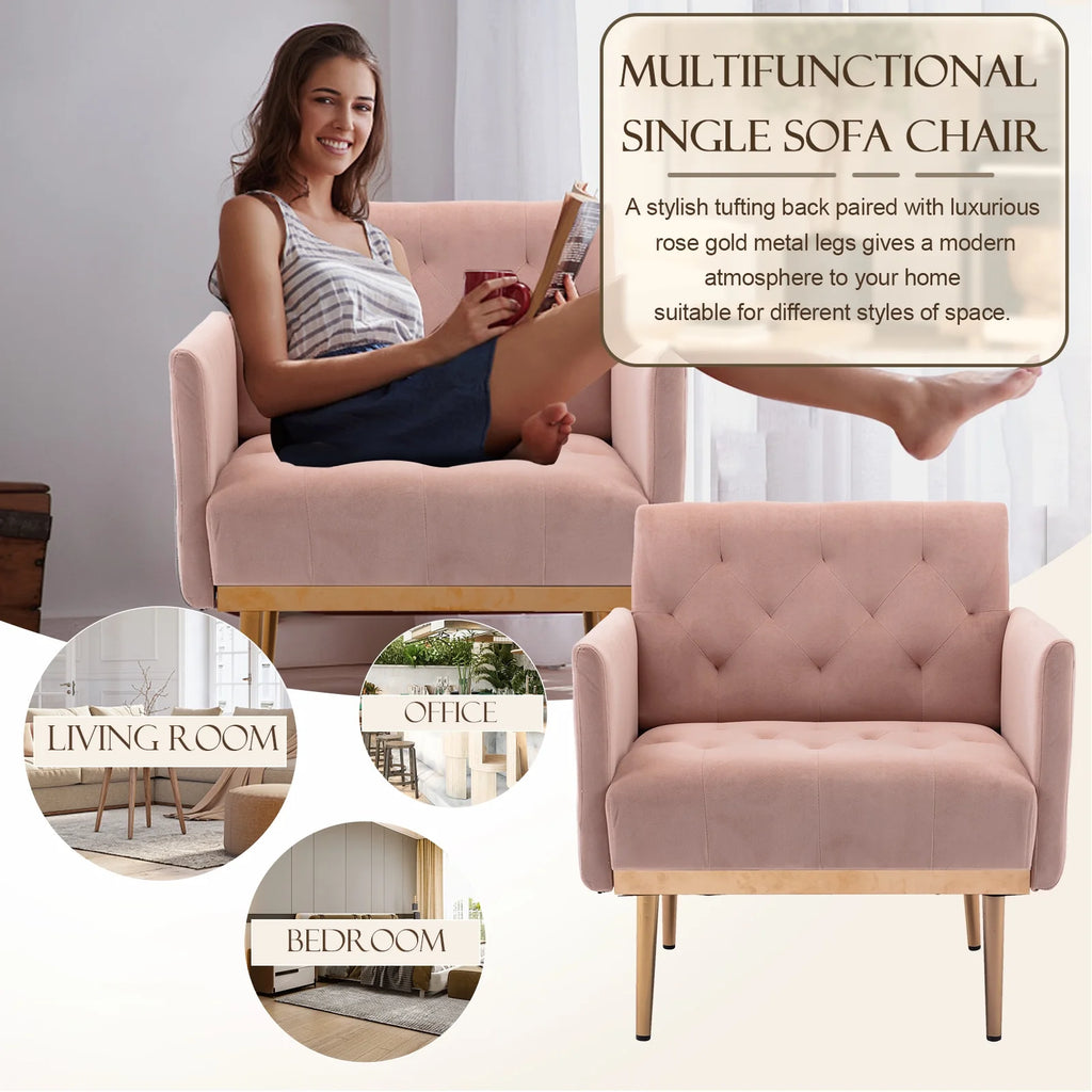 Pink Velvet Accent Chair with Metal Legs L70162