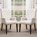 Beige Tufted Linen Solid Wood Arm Chair L77289