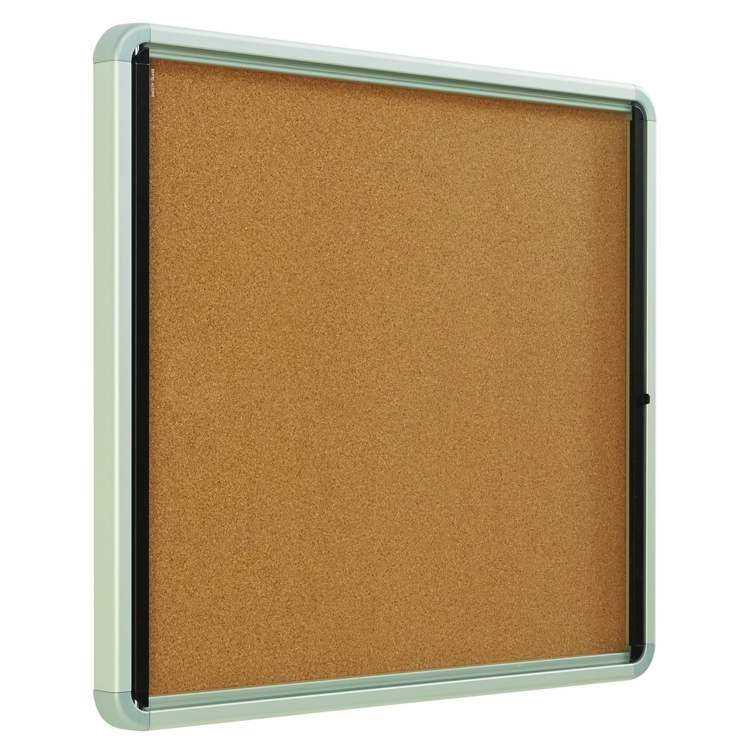 Enclosed Cork Bulletin Board with Swing Door, 30 x 27, Silver Aluminum Frame C613