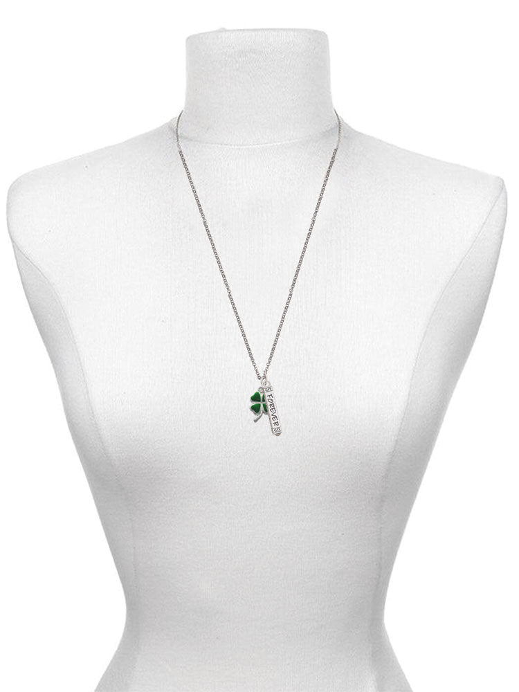 Silvertone Green Four Leaf Clover Mother Daughter Bar Charm Necklace, 23" X94598