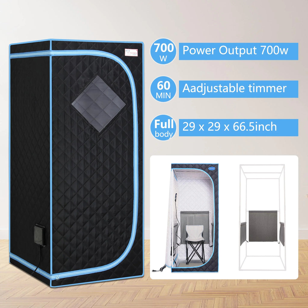Portable Full Size Black Infrared Sauna Tent with Heating Foot Pad and Foldable Chair E706