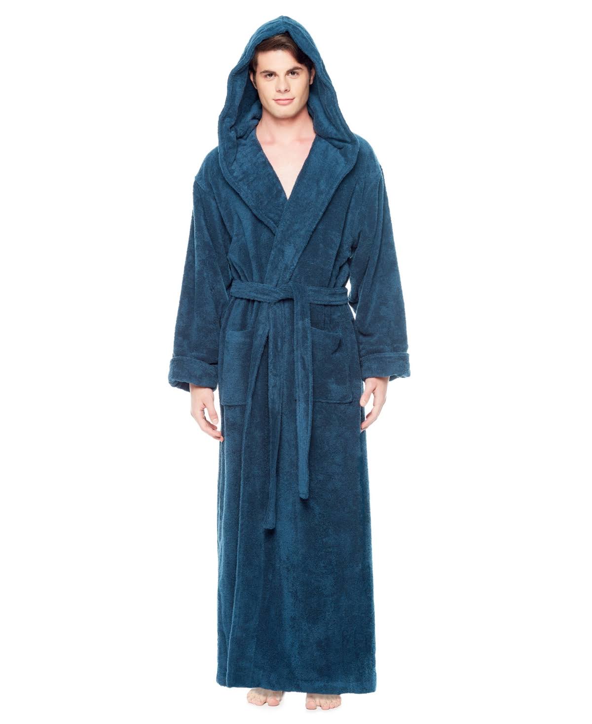 White Medium Hooded Turkish Cotton Bathrobe M7170