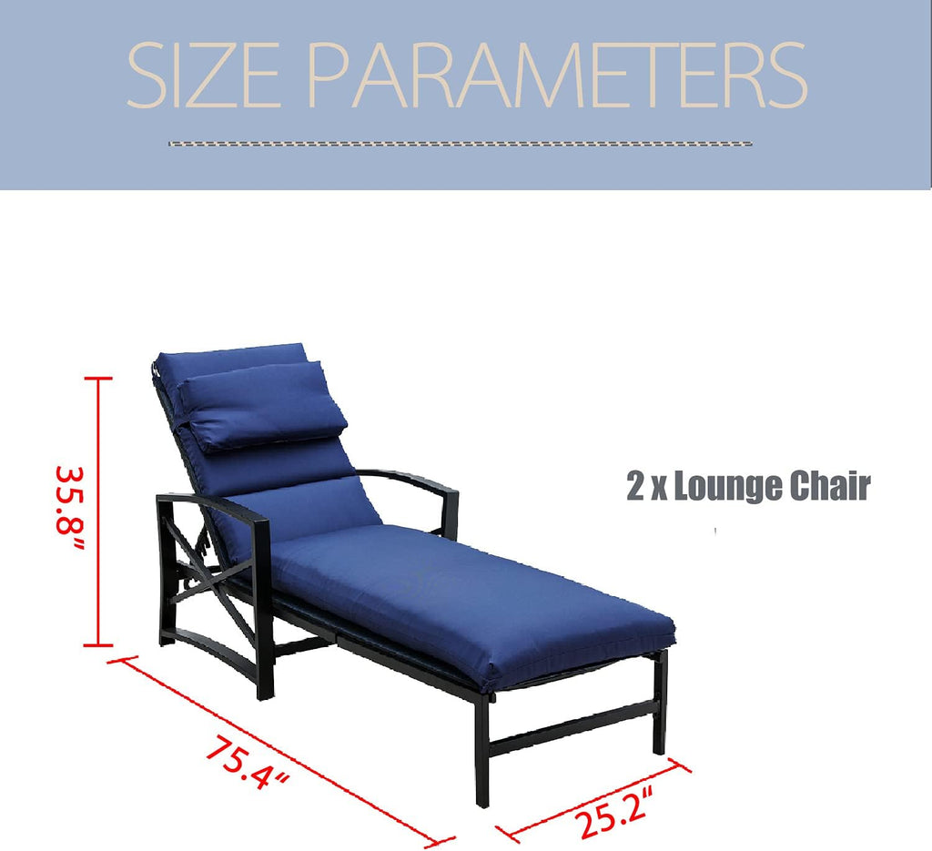 2 Piece Patio Chaise Lounge Chair Set with Cushions, Blue Z18966