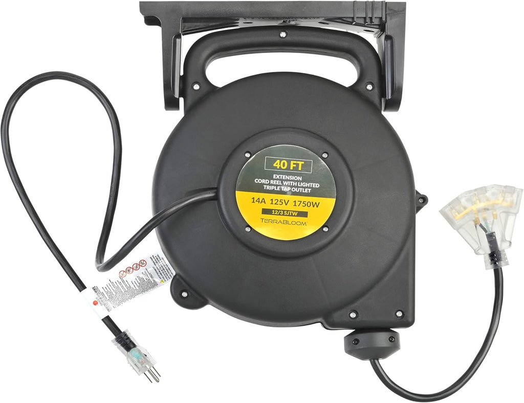 40 Ft 12/3 Retractable Extension Cord Reel with 3 Electrical Outlets N881391