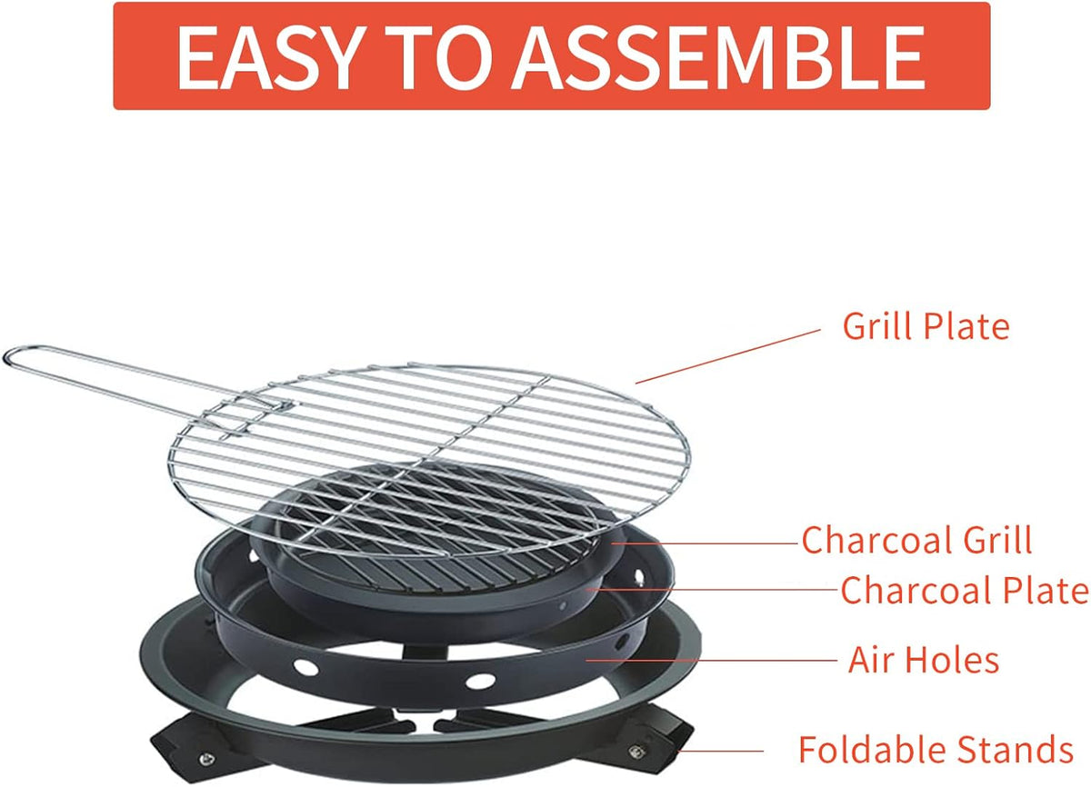 Portable Charcoal Grill with 12.2” Grill Plate Q6152