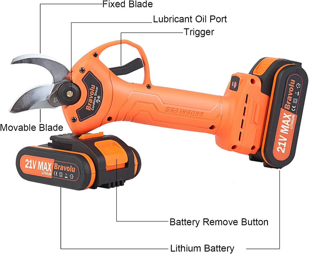 Electric Pruning Shears with 2x2000 mAH Batteries, 25mm Cutting Diameter C614655