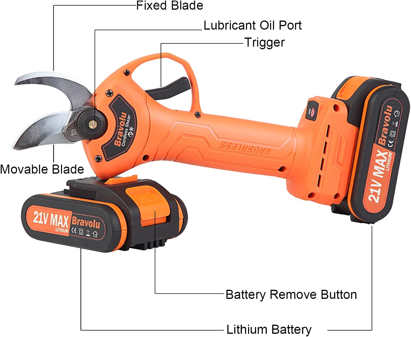 Electric Pruning Shears with 2x2000 mAH Batteries, 25mm Cutting Diameter C614655