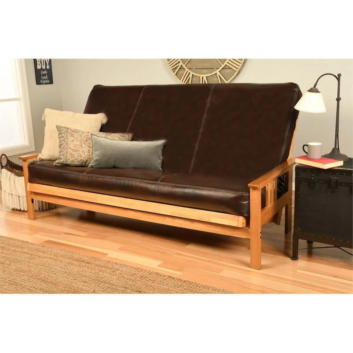 Faux Leather Queen Size Futon Cover in Java Brown E551532