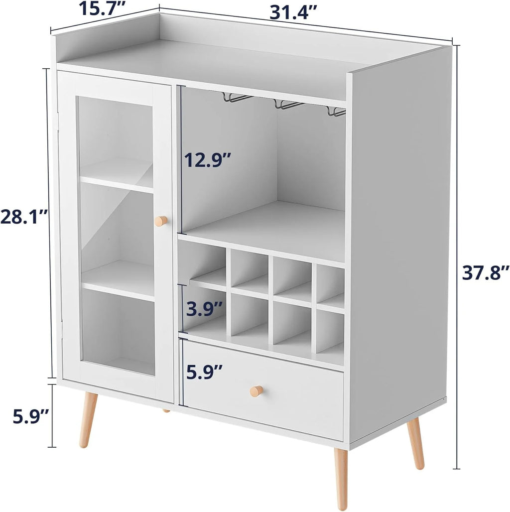 White Coffee Bar Cabinet with Storage, Mid-Century Modern Buffet Sideboard with Removable Wine Rack, Acrylic Door S232389