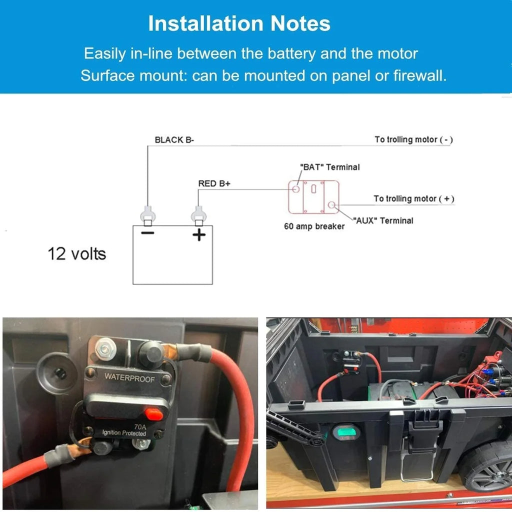 150 Amp Circuit Breaker with Manual Reset 12V-36V DC Waterproof Surface Mount J661