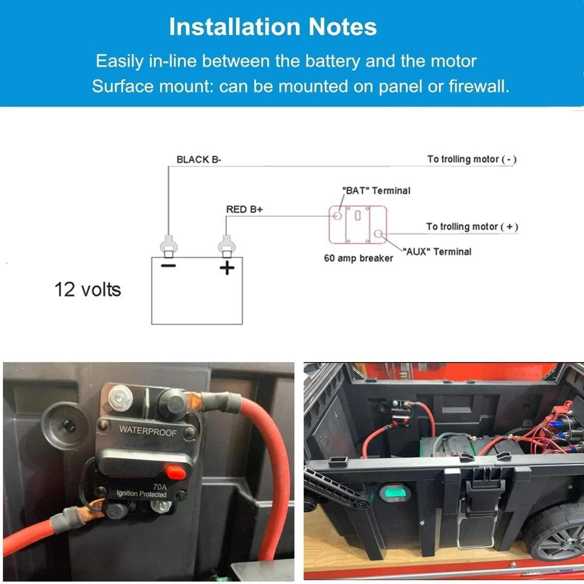 150 Amp Circuit Breaker with Manual Reset 12V-36V DC Waterproof Surface Mount J661