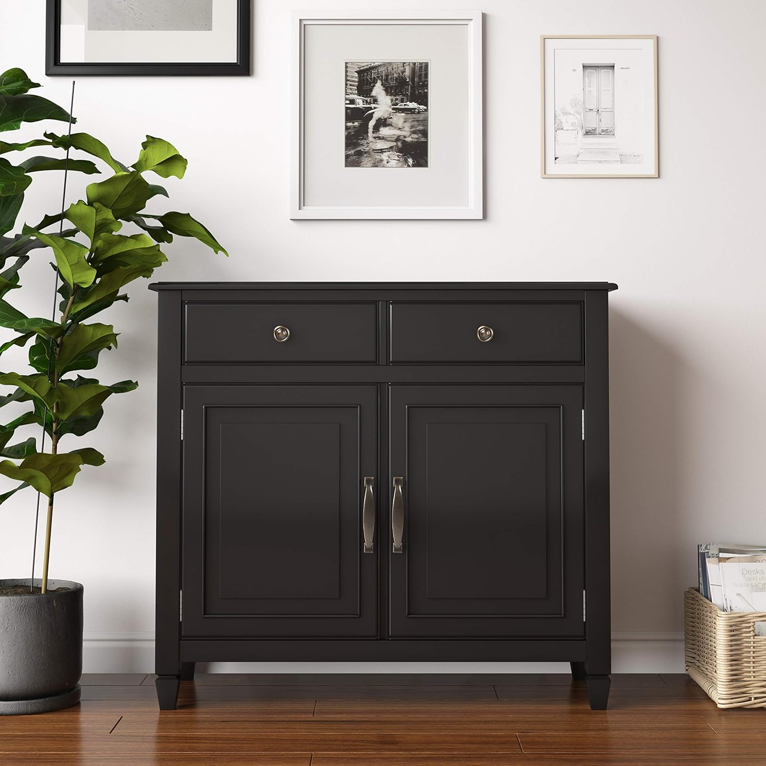 Distressed Grey Solid Wood Storage Cabinet with 2 Drawers and 2 Doors V568231