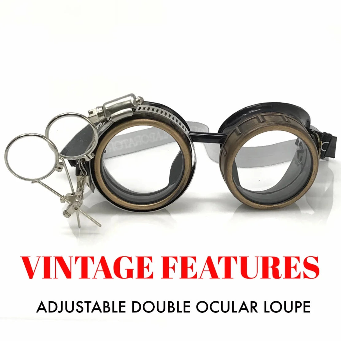 Steampunk Goggles with Jeweler's Eye Loupe Clip on Eye Glasses N558717