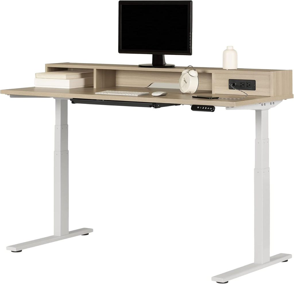 Adjustable Height Standing Desk with Built In Power Bar Soft Elm and Matte Black C6433
