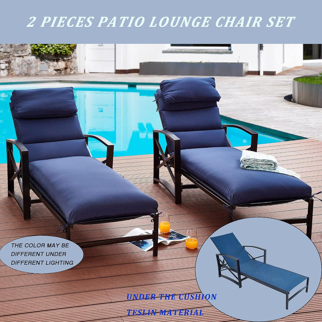 2 Piece Patio Chaise Lounge Chair Set with Cushions, Blue Z18966