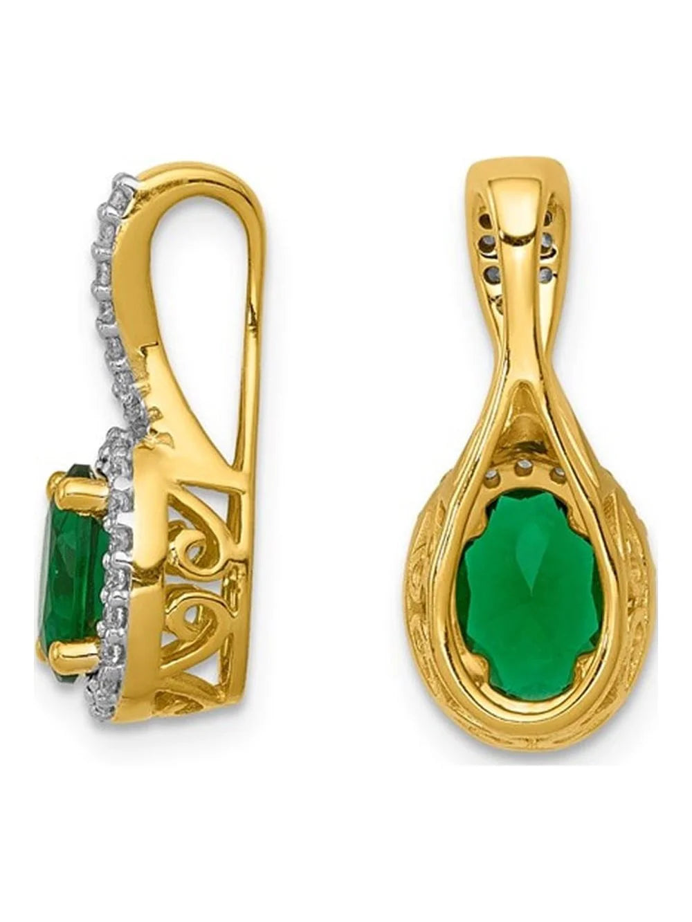 Natural Emerald Halo Twist Pendant Necklace in 14K Yellow Gold with Chain and Diamonds R129363