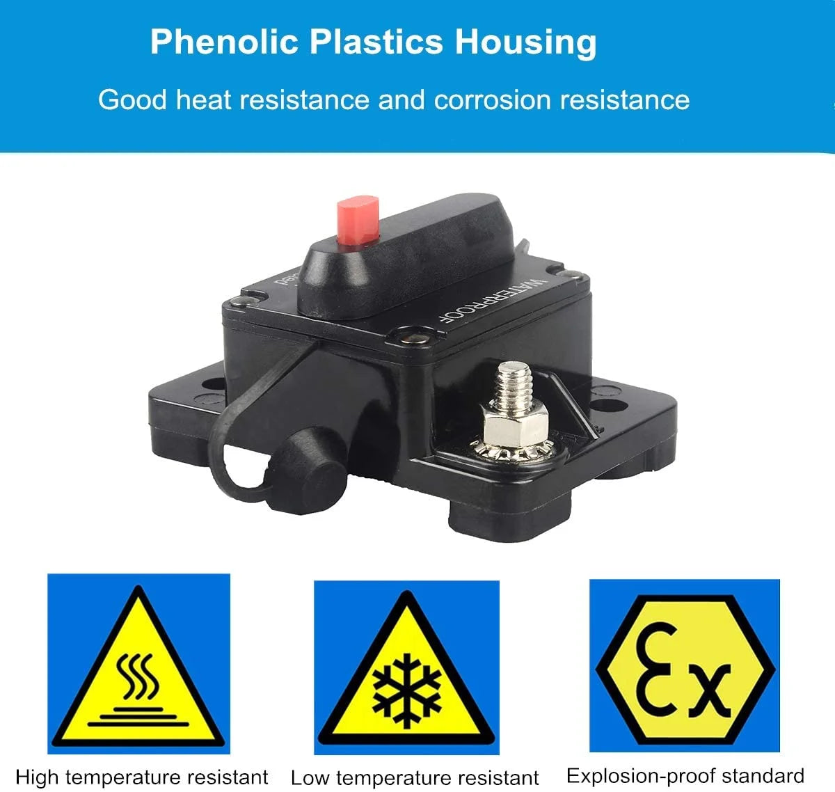 150 Amp Circuit Breaker with Manual Reset 12V-36V DC Waterproof Surface Mount J661