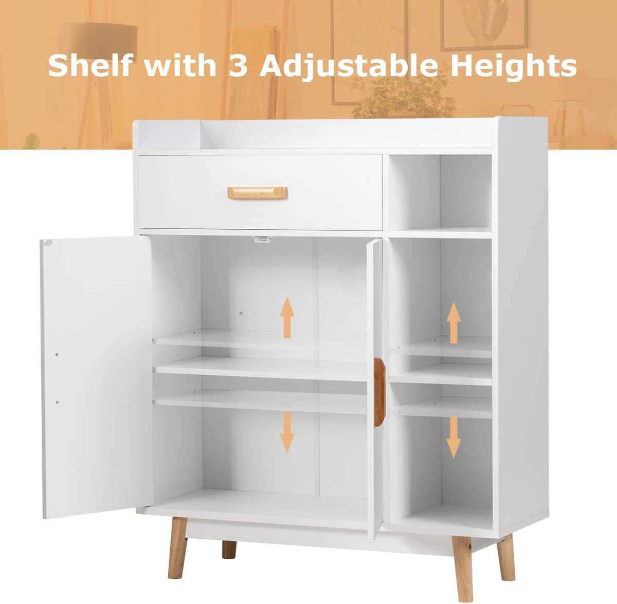 White Floor Storage Cabinet with 1 Drawer, 2 Doors, 3 Shelves I952