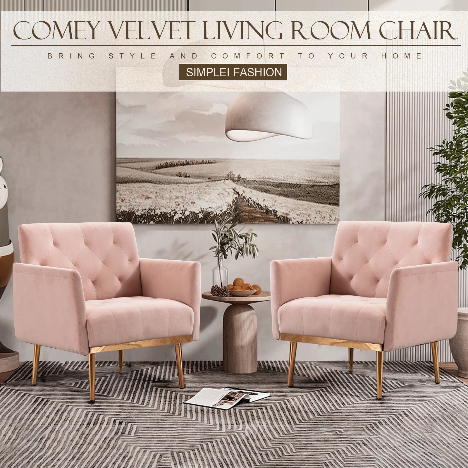 Pink Velvet Accent Chair with Metal Legs L70162